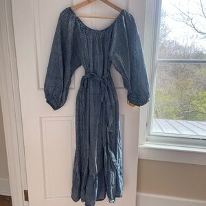 Chic Navy Gingham Long Sleeve Dress